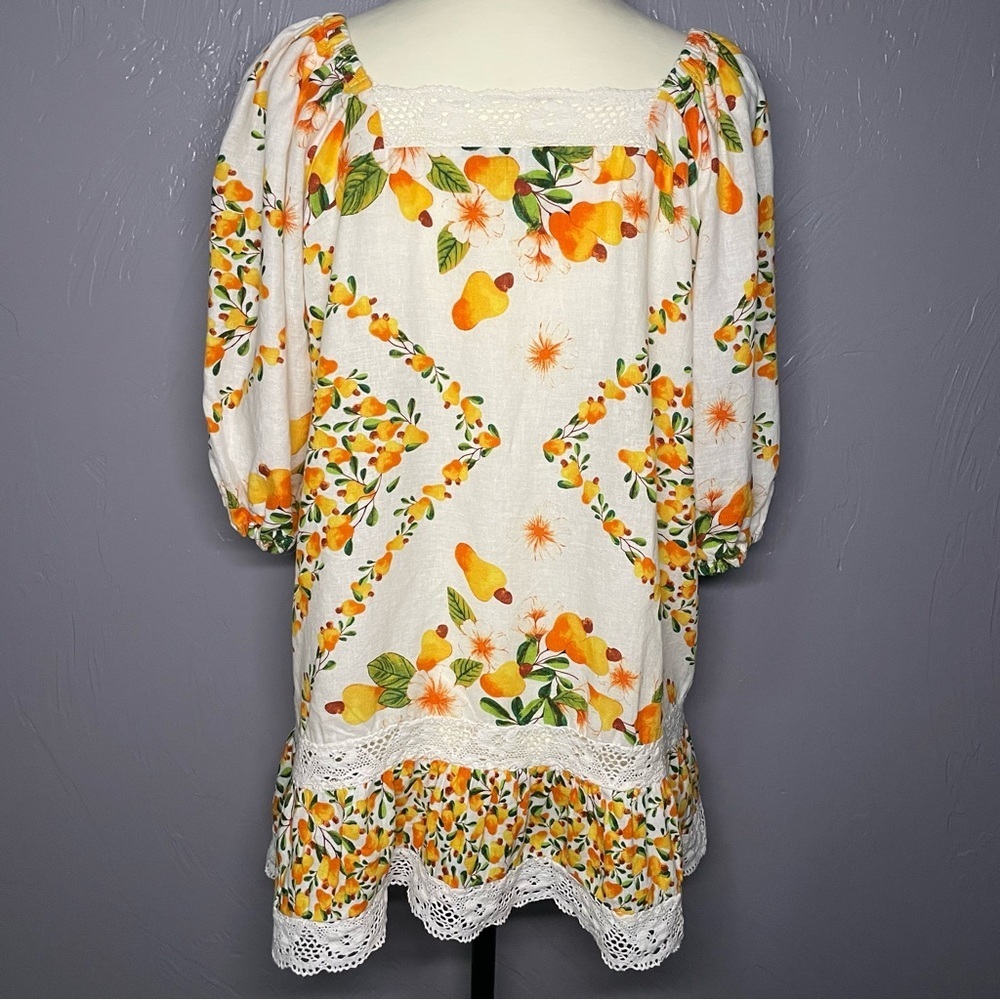 Nicole Miller Artelier Peasant Blouse Embroidered Detail, Floral/Fruit Print - Picture 7 of 9
